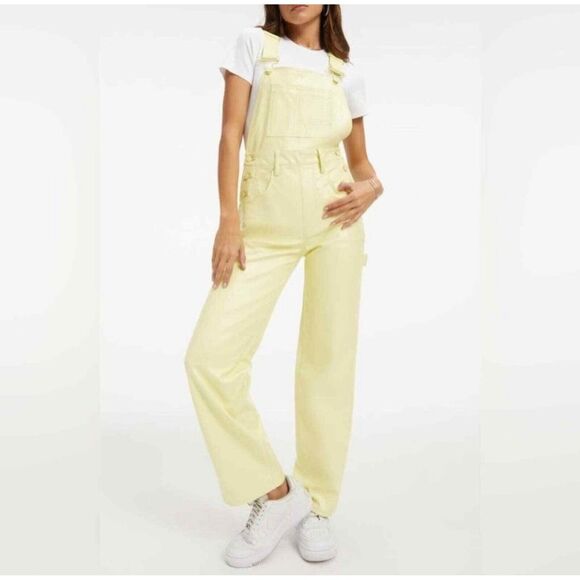 NWT Good American Better Than Leather Straight Leg Overalls in Key Lime Sz 10/30 - Picture 2 of 12